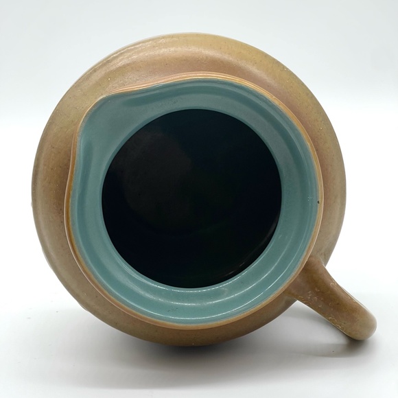 Vintage Chatham Pottery Covered Pitcher Teapot Eagle Relief Brown Turquoise 6” - Picture 10 of 12